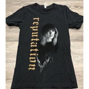 Black Graphic T-Shirt with Gold Lettering